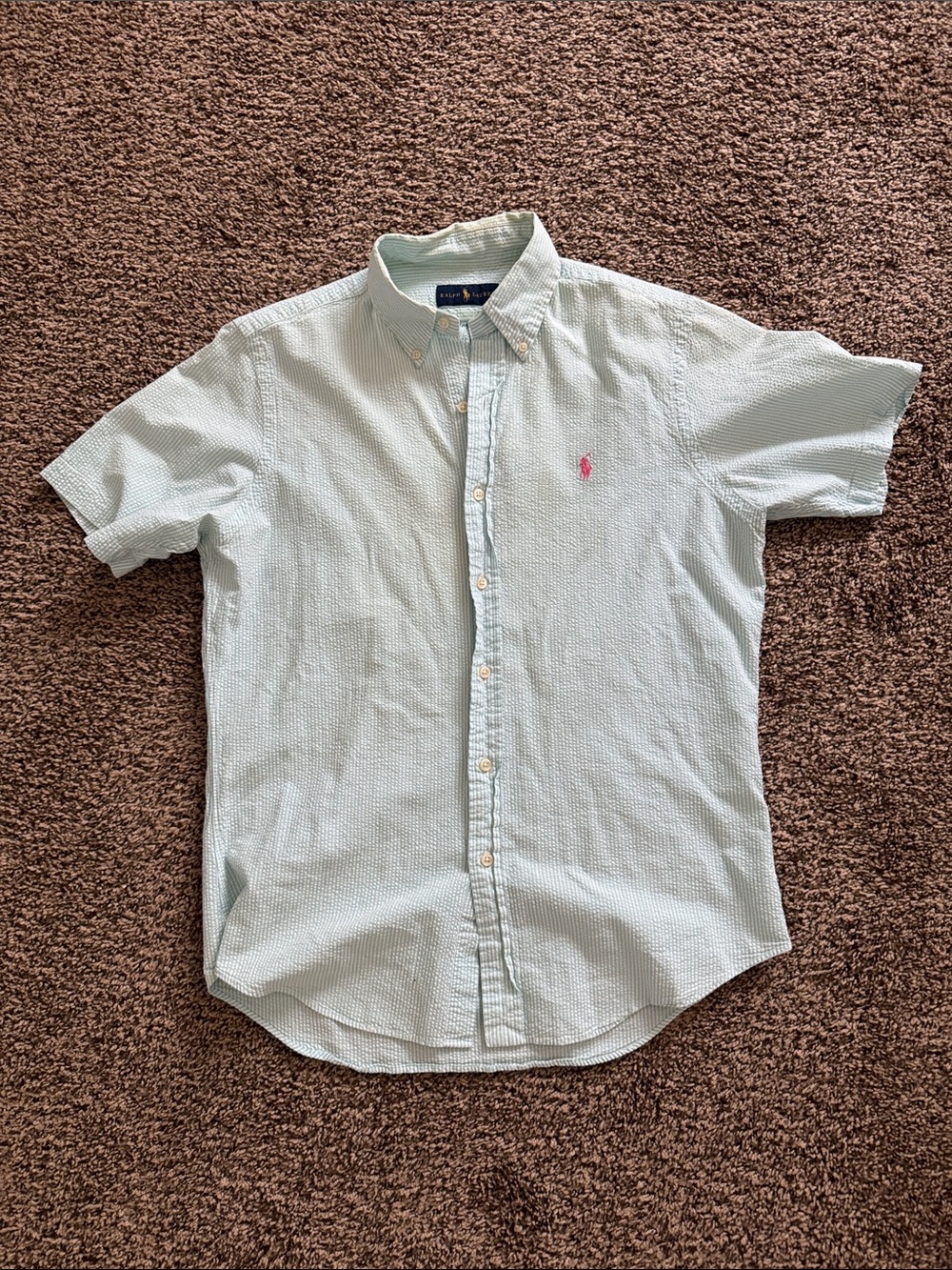 Ralph Lauren Light Green Seersucker Short-Sleeve Button-Down Shirt